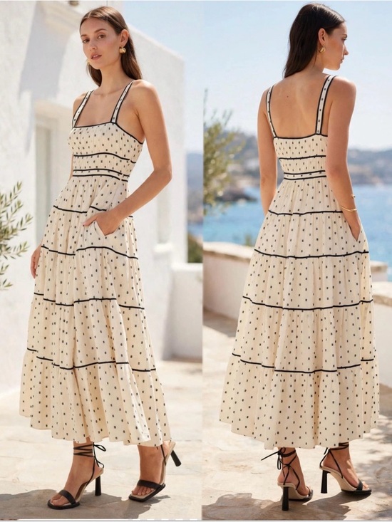 Ulla Johnson Dresses & Skirts - Ulla Johnson Clemente Dress
Elegant Cream Maxi Sundress with Black Sz 4